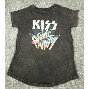 Vintage Canvas KISS Sonic Boom Womens Small Black Acid Wash Band Tee NWOT